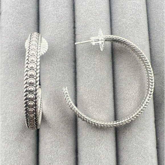 JAI by John Hardy Sterling Silver Earrings Hoop Hoops 925 Kalahari 1.5" Textured - Picture 1 of 11